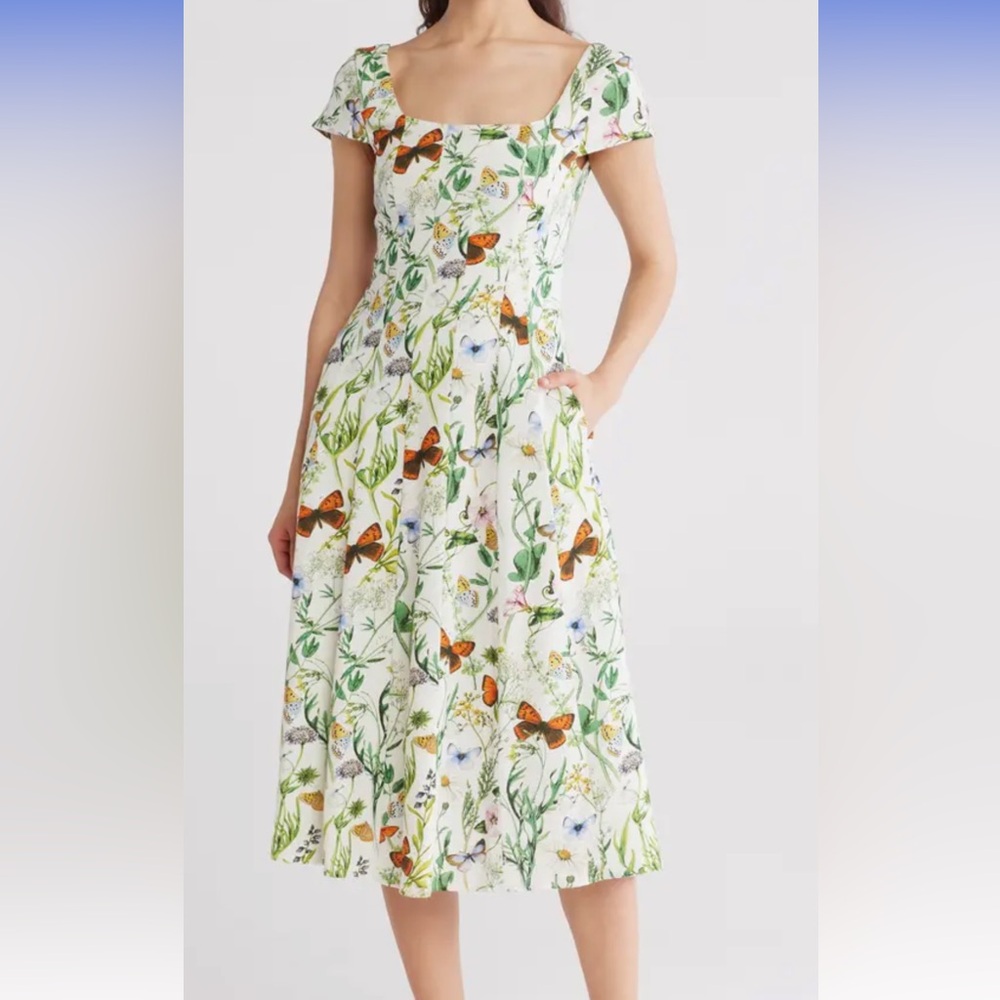 Avec Les Filles Green Midi Sundress with Flutter Sleeves